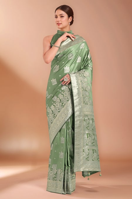Samyukta Singhania Zari Woven Green Banarasi Silk Saree With Blouse 