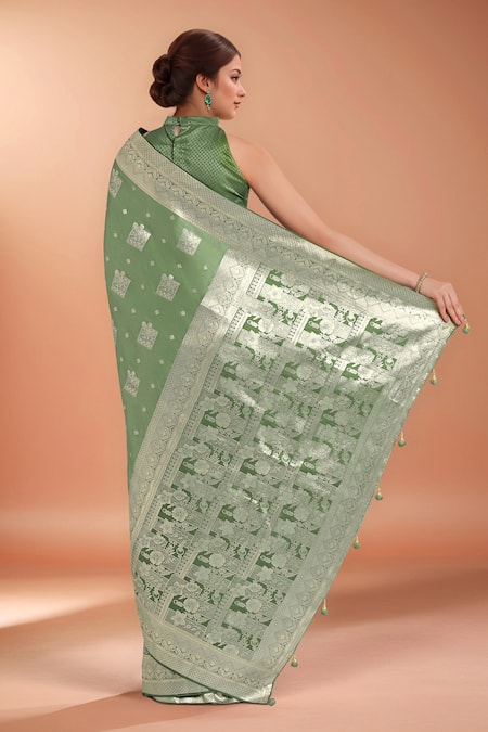 Samyukta Singhania Zari Woven Green Banarasi Silk Saree With Blouse 