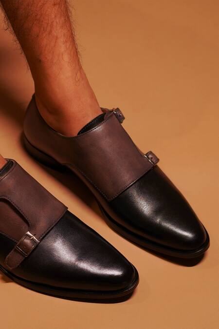 Dmodot_Black Handcrafted Double Monk Strap Shoes _Online_at_Aza_Fashions