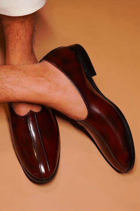 Dmodot Burgundy Leather Mojri Shoes 