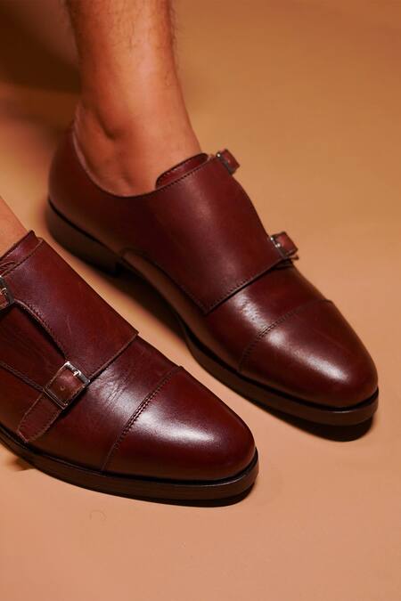 Dmodot_Brown Double Monk Shoes _Online_at_Aza_Fashions