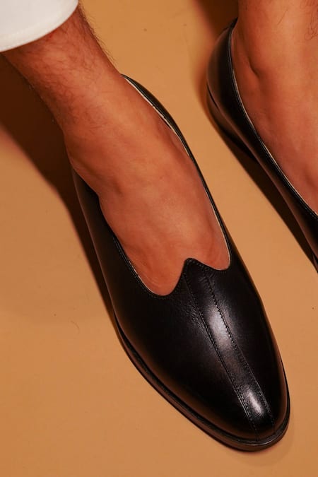 Shop Dmodot Black Leather Peshawaris at Aza Fashions Shop_Dmodot_Black Leather Peshawaris _at_Aza_Fashions