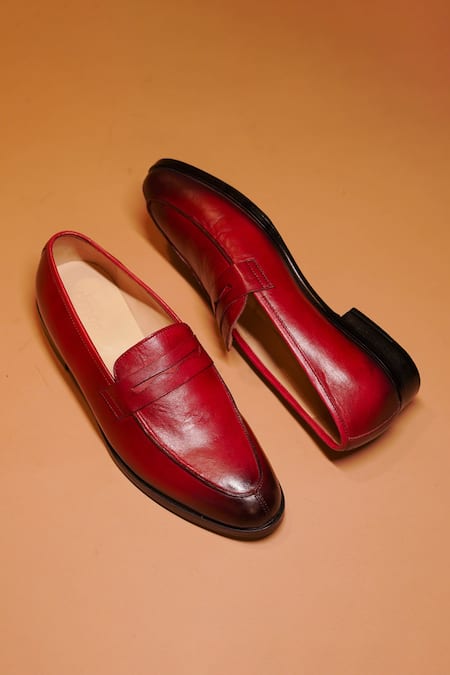Dmodot Maroon Penny Loafer Shoes