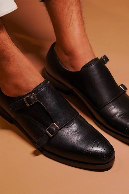 Dmodot_Black Brogue Double Monk Shoes _Online_at_Aza_Fashions
