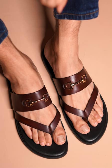 Dmodot Brown Buckles Pelle Fibio Trim Leather Sandals