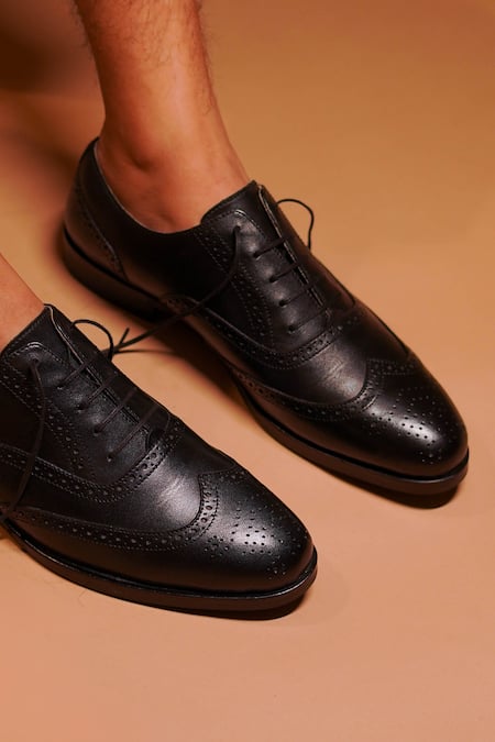 Dmodot_Black Leather Brogue Oxfords _Online_at_Aza_Fashions