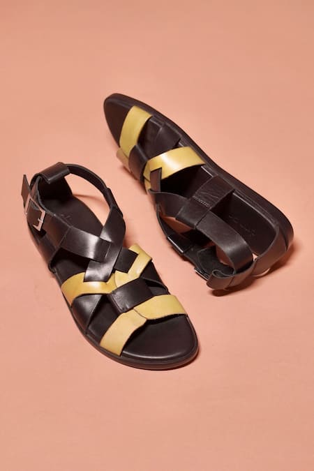 Dmodot Pelle Nero Verdo Leather Sandals 