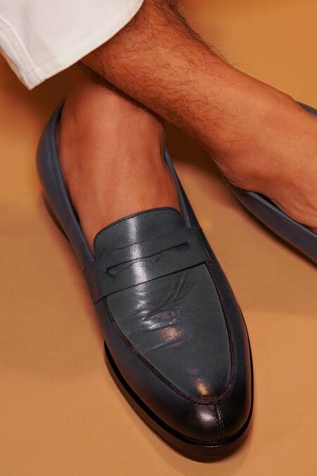 Shop Dmodot Blue Penny Loafer Shoes at Aza Fashions Shop_Dmodot_Blue Penny Loafer Shoes _at_Aza_Fashions