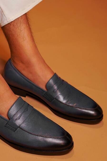 Dmodot Blue Penny Loafer Shoes Online at Aza Fashions Dmodot_Blue Penny Loafer Shoes _Online_at_Aza_Fashions