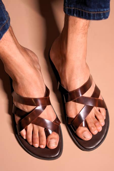 Dmodot Brown Leather Strappy Sandals 