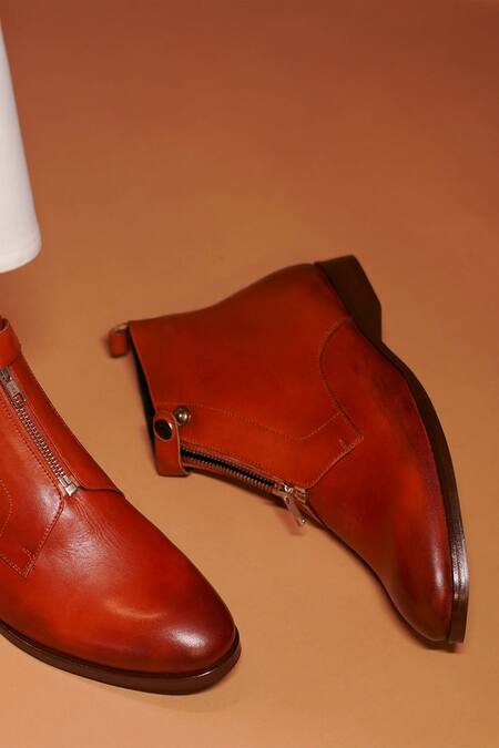 Dmodot_Brown Ankle Zipper Boots_Online_at_Aza_Fashions