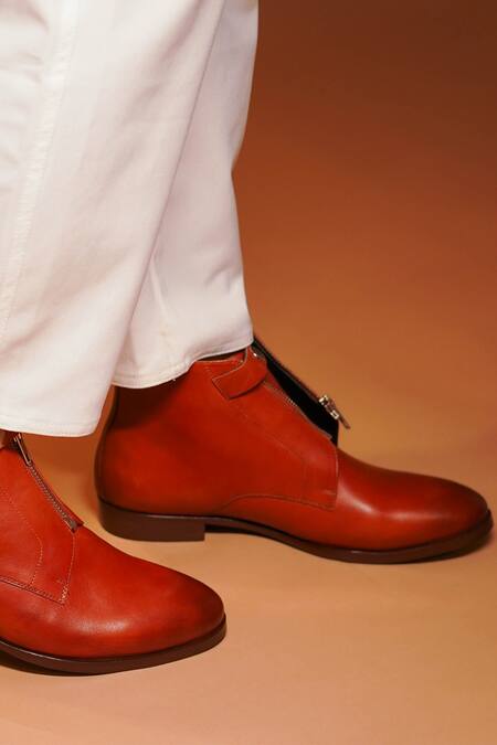 Buy_Dmodot_Brown Ankle Zipper Boots_Online_at_Aza_Fashions