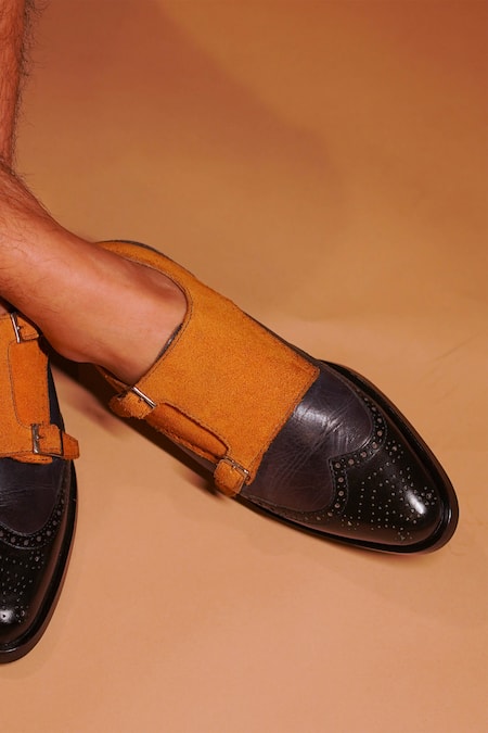Dmodot_Multi Color Brogue Double Monk Shoes _Online_at_Aza_Fashions