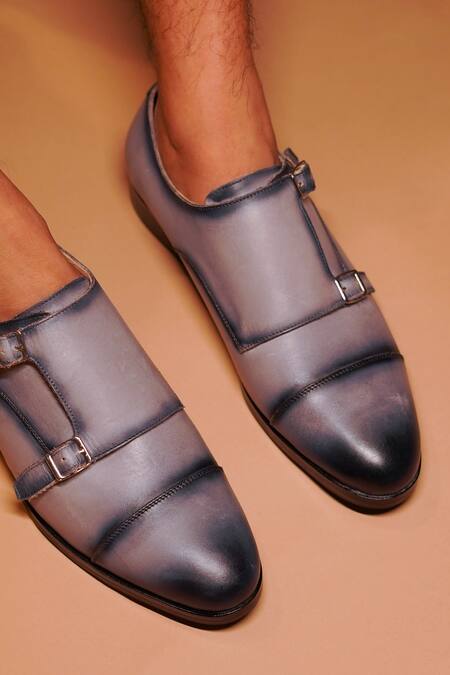 Dmodot_Grey Double Monk Shoes _Online_at_Aza_Fashions