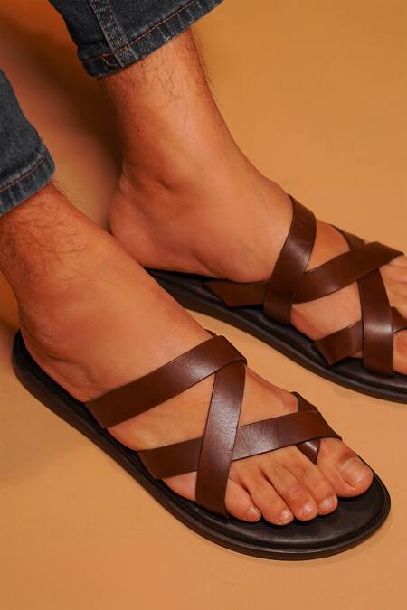 Dmodot Brown Pelle Cherno Multi Strap Sliders Online at Aza Fashions Dmodot_Brown Pelle Cherno Multi Strap Sliders _Online_at_Aza_Fashions