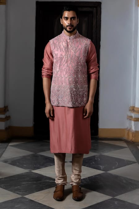 Aangan By Parul Stratus Leaf Embroidered Bundi & Kurta Set 