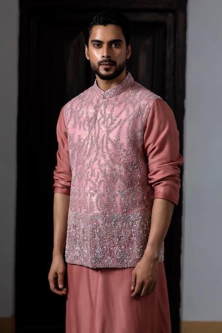 Aangan By Parul Stratus Leaf Embroidered Bundi & Kurta Set 