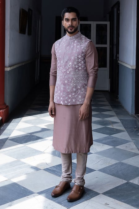 Aangan By Parul Radian Flower Embroidered Bundi & Kurta Set 