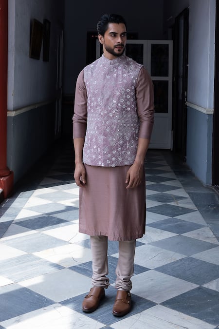 Aangan By Parul Radian Flower Embroidered Bundi & Kurta Set 