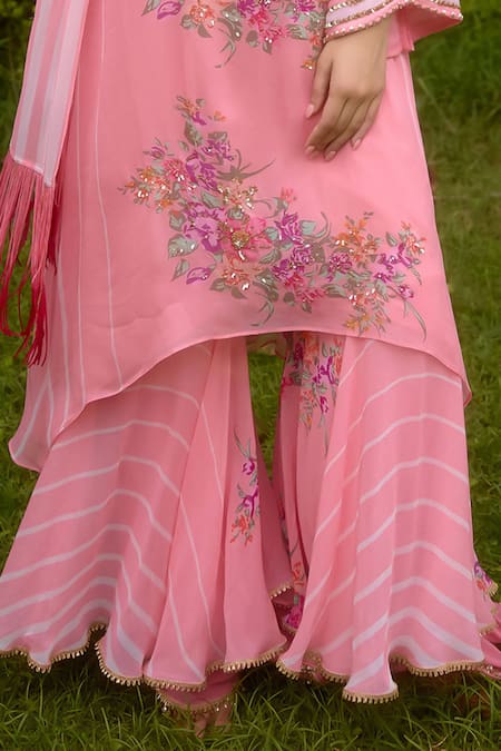 Buy Nikasha Pink Georgette Embroidery, Fringe Round Neck Dilkush Floral Kurta Sharara Set Online at Aza Fashions Buy_Nikasha_Pink Georgette Embroidery, Fringe Round Neck Dilkush Floral Kurta Sharara Set _Online_at_Aza_Fashions