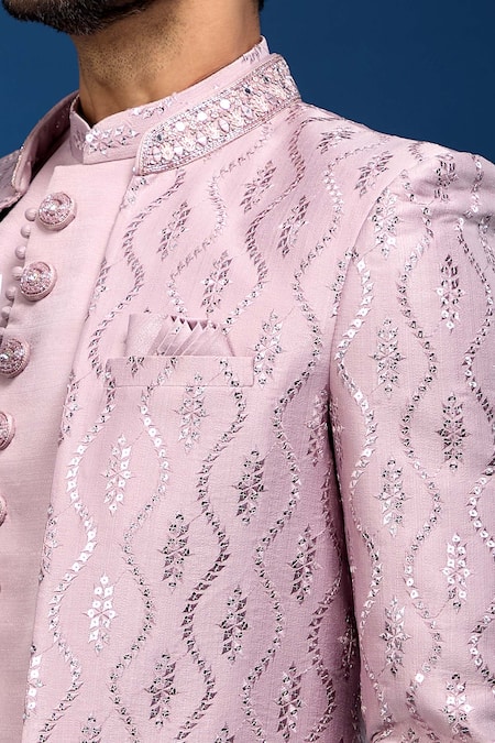 Buy_Arihant Rai Sinha_Pink Silk Embroidery, Sequins Sherwani Set _Online_at_Aza_Fashions
