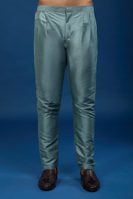 Arihant Rai Sinha_Blue Silk Embroidery, Zari Butti Sherwani Set _at_Aza_Fashions