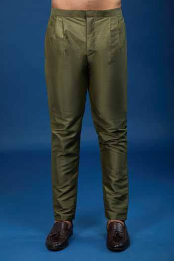 Arihant Rai Sinha_Green Silk Embroidery, Zari Butti Sherwani Set _at_Aza_Fashions