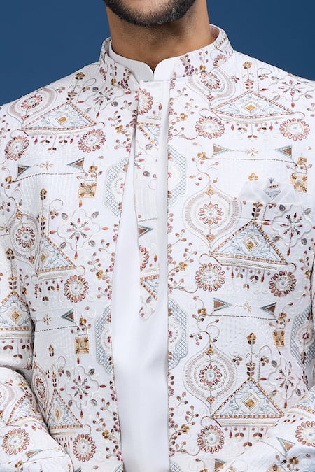 Buy_Arihant Rai Sinha_Cream Silk Embroidery Sherwani Set _Online_at_Aza_Fashions