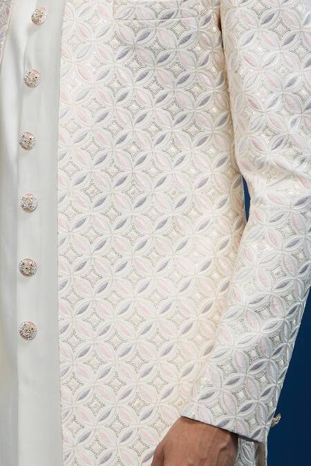 Arihant Rai Sinha_Cream Silk, Dupion Embroidery Sherwani Set _at_Aza_Fashions
