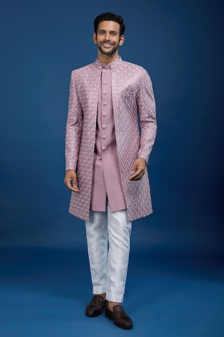 Buy_Arihant Rai Sinha_Pink Silk, Dupion Embroidery Sherwani Set _Online_at_Aza_Fashions
