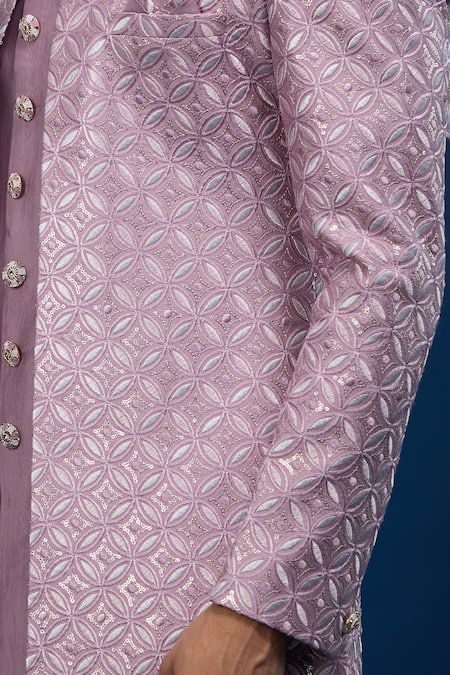 Shop_Arihant Rai Sinha_Pink Silk, Dupion Embroidery Sherwani Set _Online_at_Aza_Fashions