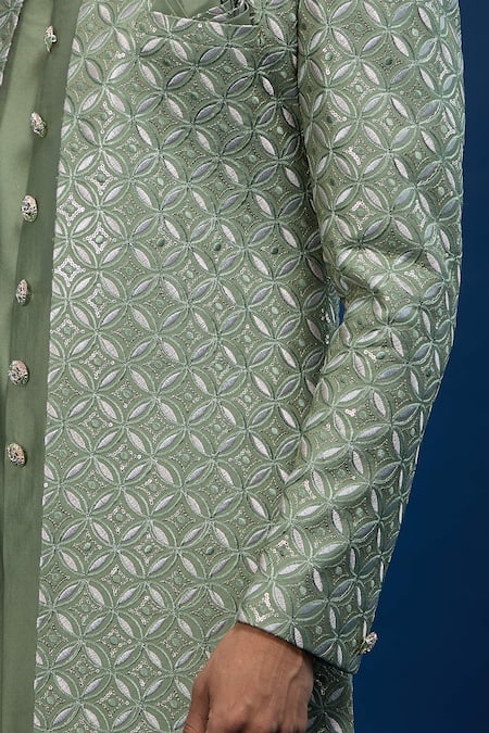 Arihant Rai Sinha Green Silk, Dupion Embroidery Sherwani Set at Aza Fashions Arihant Rai Sinha_Green Silk, Dupion Embroidery Sherwani Set _at_Aza_Fashions