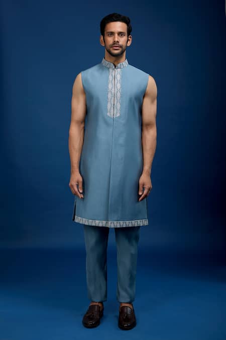 Buy_Arihant Rai Sinha_Gray Silk, Dupion Embroidery Jaal Sherwani Set 