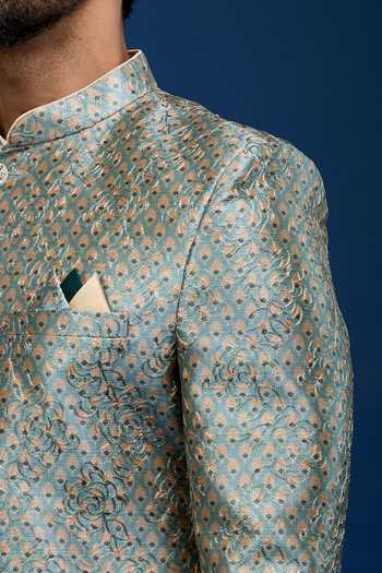 Arihant Rai Sinha_Green Silk, Dupion Embroidery Sherwani With Pant _Online_at_Aza_Fashions