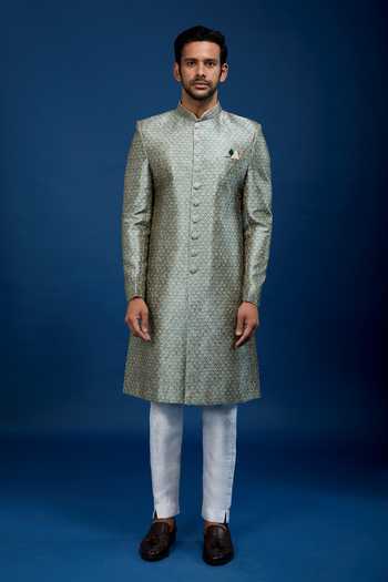 Buy_Arihant Rai Sinha_Green Silk, Dupion Embroidery Sherwani With Pant _Online_at_Aza_Fashions