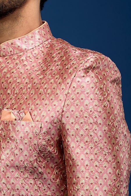 Shop_Arihant Rai Sinha_Pink Silk, Dupion Butti Pattern Sherwani With Pant _Online_at_Aza_Fashions