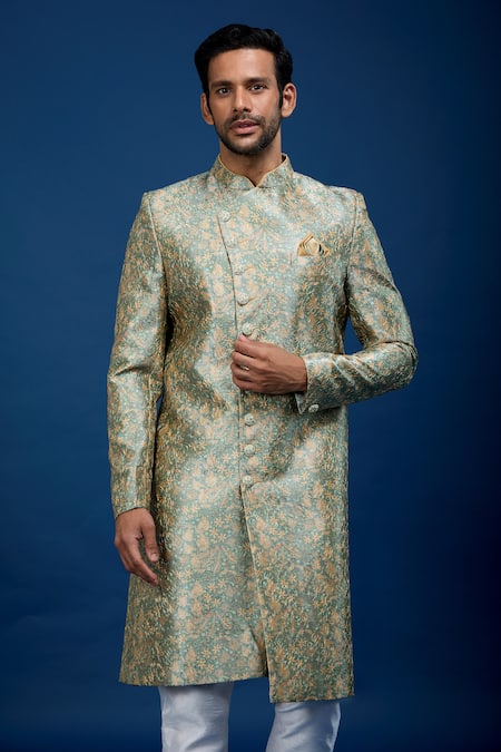 Buy_Arihant Rai Sinha_Green Silk, Dupion Embroidery Floral Pattern Sherwani With Pant _Online_at_Aza_Fashions