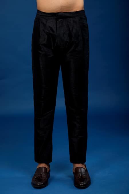 Shop_Arihant Rai Sinha_Black Silk, Dupion Floral Pattern Sherwani With Pant _Online_at_Aza_Fashions