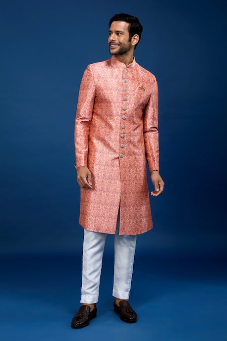 Arihant Rai Sinha_Multi Color Silk, Dupion Embroidery Butti Pattern Sherwani With Pant _Online_at_Aza_Fashions