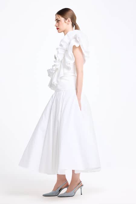 Gauri & Nainika Cream Cotton Godet Skirt Online at Aza Fashions Gauri & Nainika_Cream Cotton Godet Skirt _Online_at_Aza_Fashions