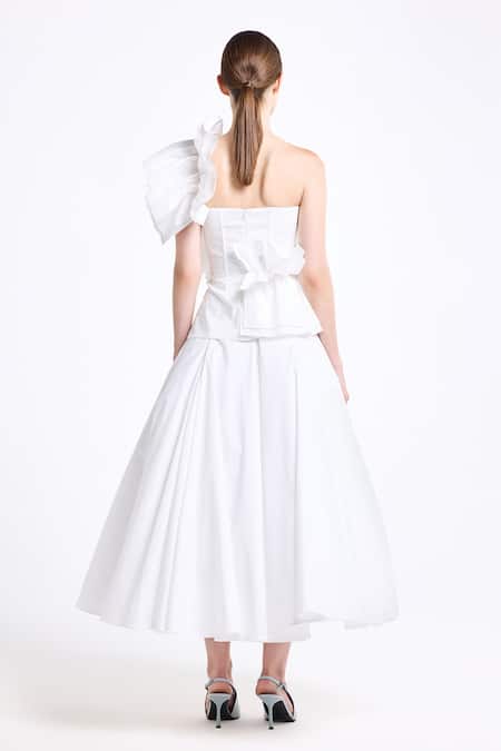 Gauri & Nainika Corsetted One Shoulder Ruffle Top & Godet Skirt 