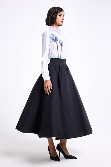 Buy_Gauri & Nainika_Black Cotton Panelled Midi Skirt _Online_at_Aza_Fashions