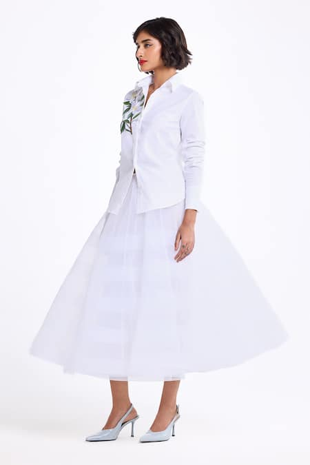 Gauri & Nainika Ivory Tulle Tea Length Skirt Online at Aza Fashions Gauri & Nainika_Ivory Tulle Tea Length Skirt _Online_at_Aza_Fashions