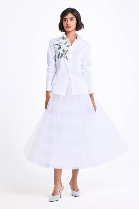 Shop Gauri & Nainika Ivory Tulle Tea Length Skirt Online at Aza Fashions Shop_Gauri & Nainika_Ivory Tulle Tea Length Skirt _Online_at_Aza_Fashions