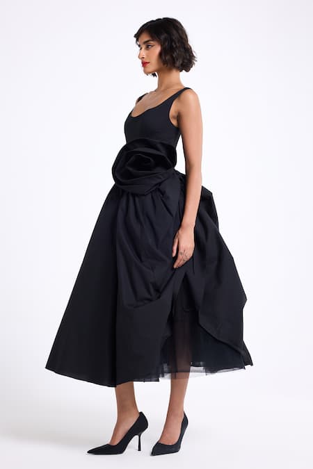 Buy Gauri & Nainika Black Cotton Fabric Flowers, Applique Scoop Neck 3d Floral Embroidered Dress Online at Aza Fashions Buy_Gauri & Nainika_Black Cotton Fabric Flowers, Applique Scoop Neck 3d Floral Embroidered Dress _Online_at_Aza_Fashions