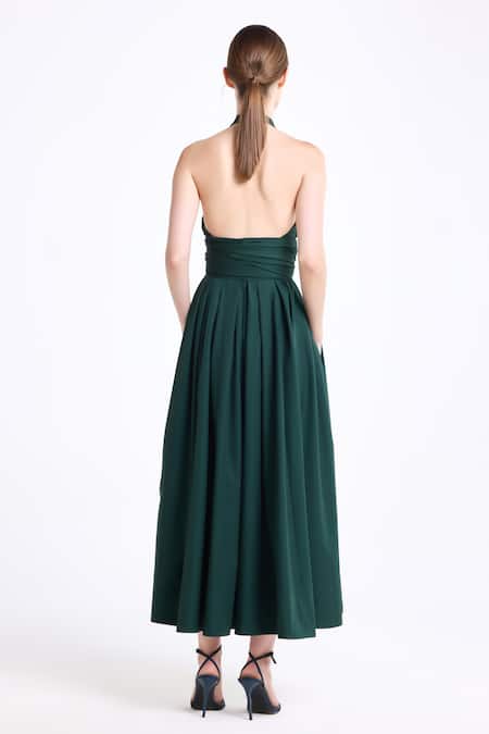 Gauri & Nainika Halter Neck Draped Midi Dress 