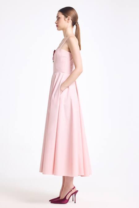 Buy_Gauri & Nainika_Pink Cotton Embroidery Bandeau Neck Midi Dress _Online_at_Aza_Fashions