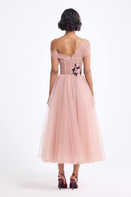 Gauri & Nainika Off Shoulder Draped Dress 