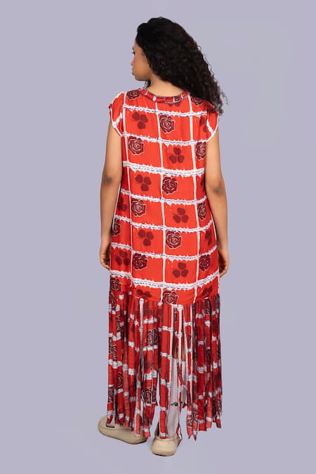 Jajobaa Floral Geometrical Red Dress 