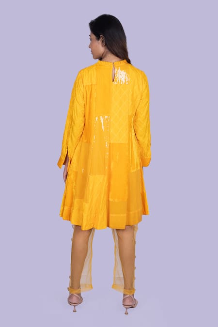 Jajobaa Ochre Yellow Patchwork Tunic & Pant Set 